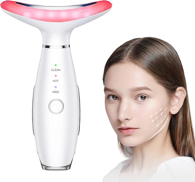 Face and Neck Massager,3 Color Facial Tool with Vibration, Rechargeable Facial Massager for Skin Care (White)