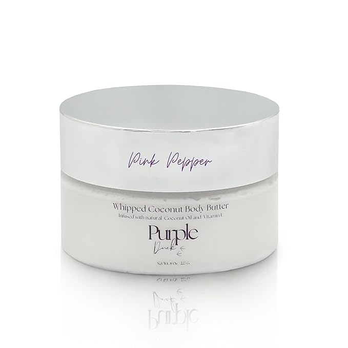 Thick Whipped Body Butter for Women – Moisturizer with Organic Coconut Oil, shea butter & Vitamin E – Silky Hydrating Body Butter for Soft, Smooth Skin - Pink Pepper 8 Oz