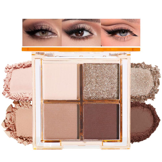 Eyeshadow Quads Blendable Glitter Matte Eyeshadow Palette,Black Gold Nude Brown Coffee Shinmmer Sparkly Four Eyeshadow Palette Makeup,Everyday Nature Long-Lasting Waterproof Women Girls Eyeshadow 4#