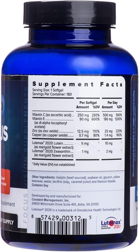Focus Select AREDS2 Based Eye Vitamin-Mineral Supplement - AREDS2 Based Supplement for Eyes (360 ct. 180 Day Supply) - AREDS2 Based Low Zinc Formula - Eye Vision Supplement and Vitamin