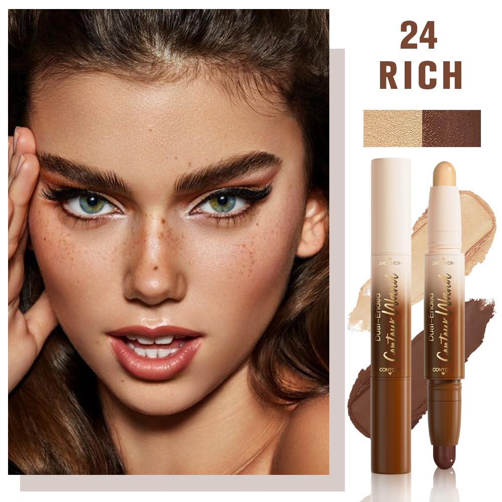 Dual-Ended 2-in-1 Cream Contour & Highlighter Stick Makeup For Face & Body – Waterproof, Long-Lasting, Suitable for All Skin Tones, 04#Nude Brown + Nude