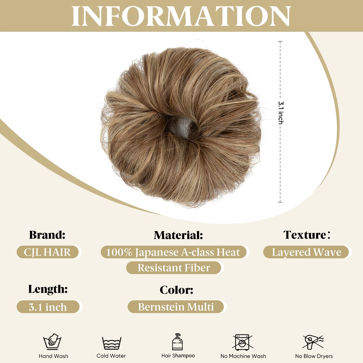 CJL HAIR 2PCs Small Cute Messy Bun Hair Piece for Thin Hair Women Mini Synthetic Curly Bun Scrunchies Updo Hairpieces Bernstein Multi