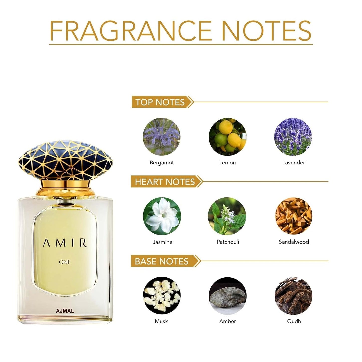 Ajmal Amir One Eau de Parfum 1.7 Fl Oz | Luxury Unisex Perfume from the Amir Series | Floral, Spicy & Ambery Oriental Fragrance with Wood & Oudh | Long-Lasting Arabic Perfume for Men & Women