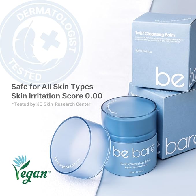 Bebare Twist Cleansing Balm with Hygienic Twist Dispenser: Cleanser for Heavy Makeup Removal & Hydrating Facial Wash for All Skin Types. Korean Vegan Skincare with Natural Oils, 1.69 Fl Oz