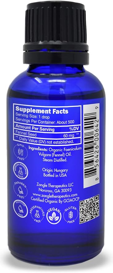 Organic, Fennel Essential Oil, Food Grade – 100% Pure, Fennel Oil, by Zongle Therapeutics, 1 OZ