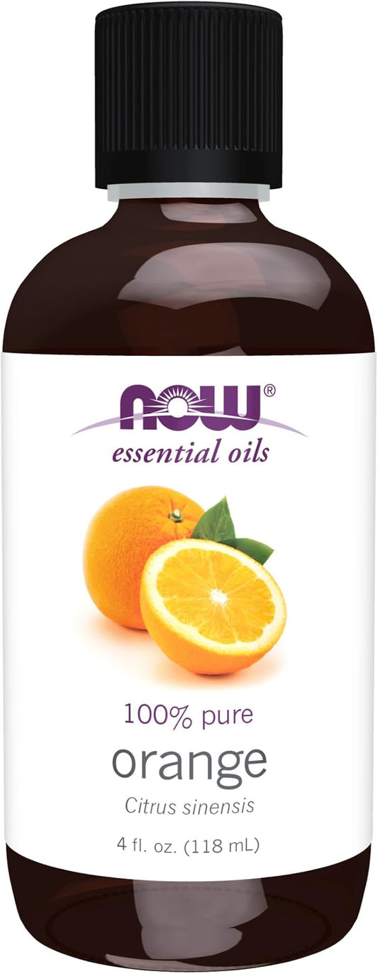 NOW Essential Oils, Orange Oil, Uplifting Aromatherapy Scent, Cold Pressed, 100% Pure, Vegan, Child Resistant Cap, 4-Ounce