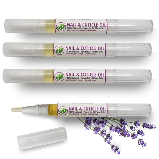 MONA BRANDS Revitalizing Natural Nail Oil Cuticle PEN with 14 Plant oils | Restores & Protects Damaged Cuticles & Nails | Moisturizes, Strengthens, Soothes, Shines (4-PK LAVENDER (2.5 mL each))