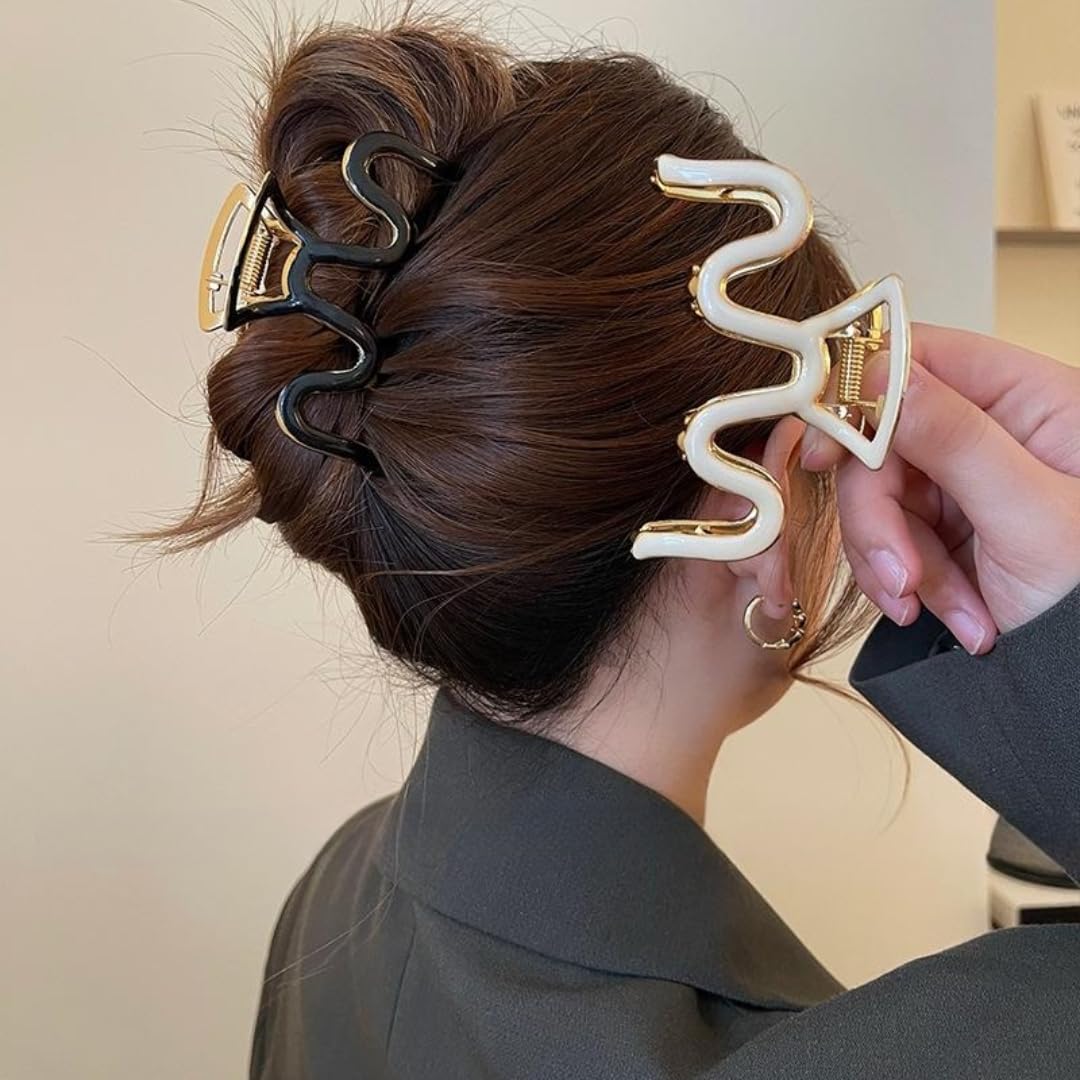 Large Metal Hair Claw Clips, 2 Pack 3.3 Inch Black Hair Jaw Clips for Thick Curly Hair, Non-Slip Big Hair Clamp Fashion Hair Accessories for Women, Girls