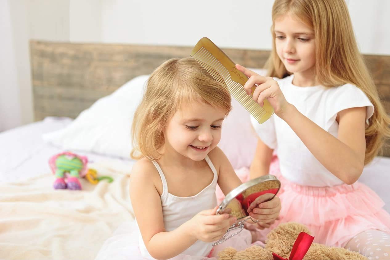 Buffalo Horn Fine Tooth Comb - Anti-Static Hair Comb - Hair Styling Detangling Comb for All Hair Types (Men, Women, Kids)