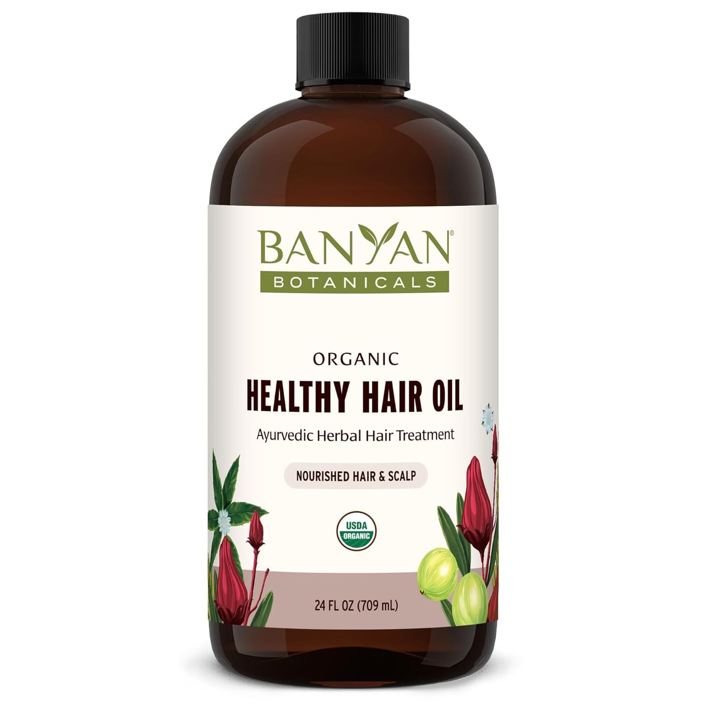Banyan Botanicals Herbal Hair Oil - 24 oz - Nourishes and Supports hair growth with organic herbs and oils, delivering deep nourishment to all hair types