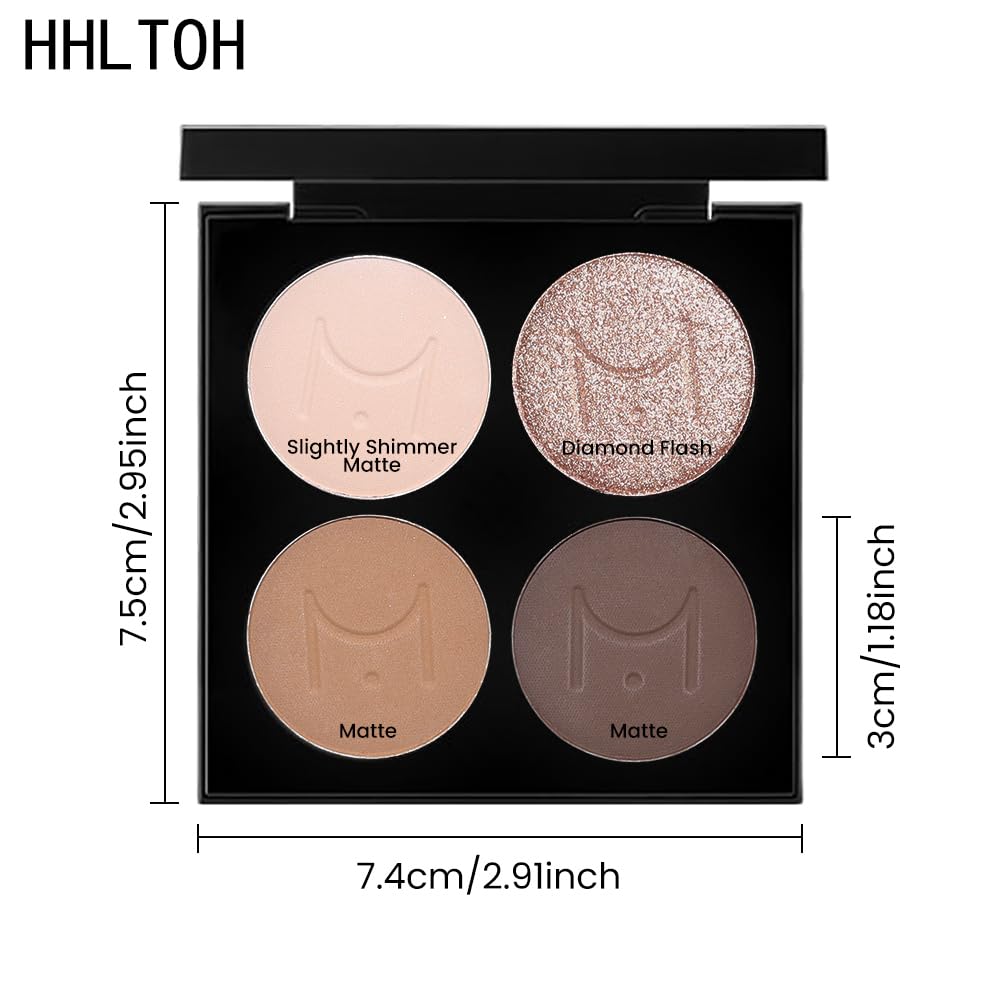 Eyeshadow Quad, Nude Brown Matte Shimmer Eye Shadow Makeup Powder Palette, Suitable for Women's Daily Eyeshadow Makeup, Long-Lasting Waterproof and Smudge-Proof, Easy to Apply, with Built-In Mirror 01