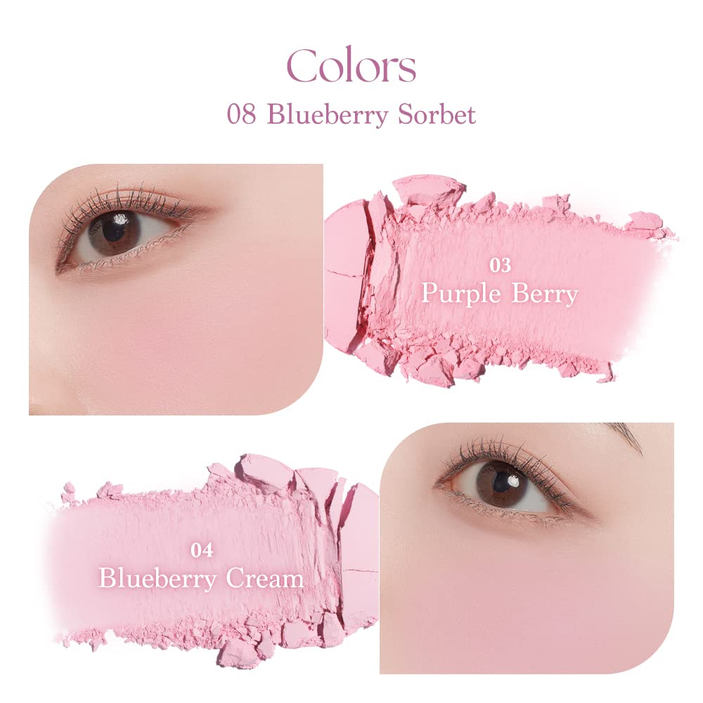 Dasique Blending Mood Cheek #08 Blueberry Sorbet | 4 Blendable Shades in Lightweight Smooth Powder | Vegan | Blush
