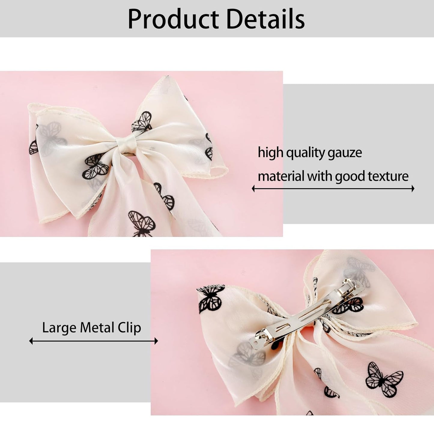 4PCS Big Ribbon Hair Bows, Oversized Long-tail Hair Clips, Large Hair Barrettes, for Women and Girls Hair Styling Accessories, 4 Styles, (Butterfly, Flower, Heart, Circle)