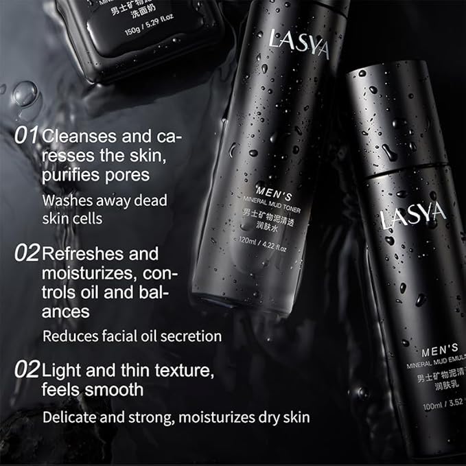 Men's Skin Set Cleansing Oil Control Moisturizing | Cleanser 5.28 oz | Toner 4.22 oz | Lotion 3.52 oz 3-Step Daily Routine For Men Valentine's Day Gift