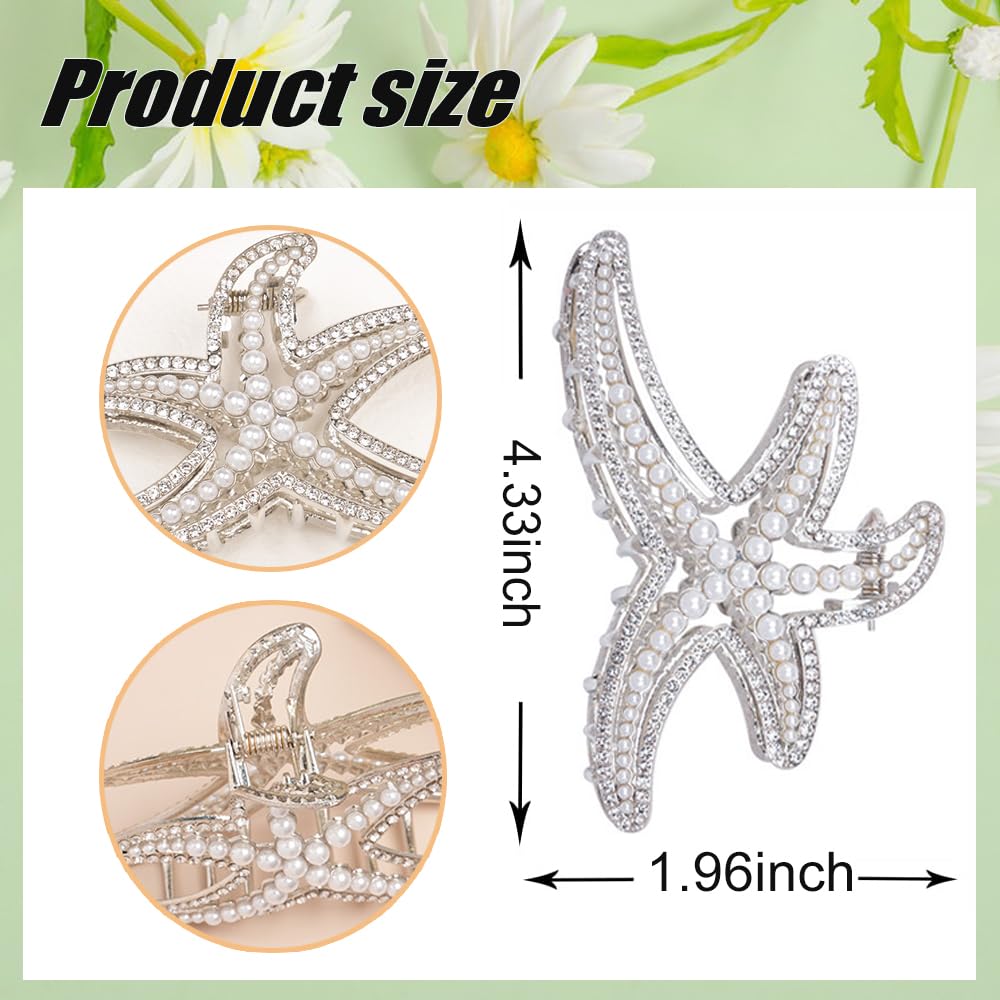 Starfish Hair Claw Clip for Thick or Thin Hair, 1PCS Sliver Starfish Hair Clips Strong Hold Large Shark Hair Jaw Clips Starfish Hair Accessories Decoration Non-Slip Clamp Clips for Women Hair Styling