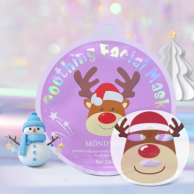 MOND'SUB Christmas Stocking Stuffer Facial Masks 8-Pack - Elk mask,Hydrating, Smoothing, and Refreshing Skin-Sheet Masks - Skincare for Moisturizing and Soothing Beauty