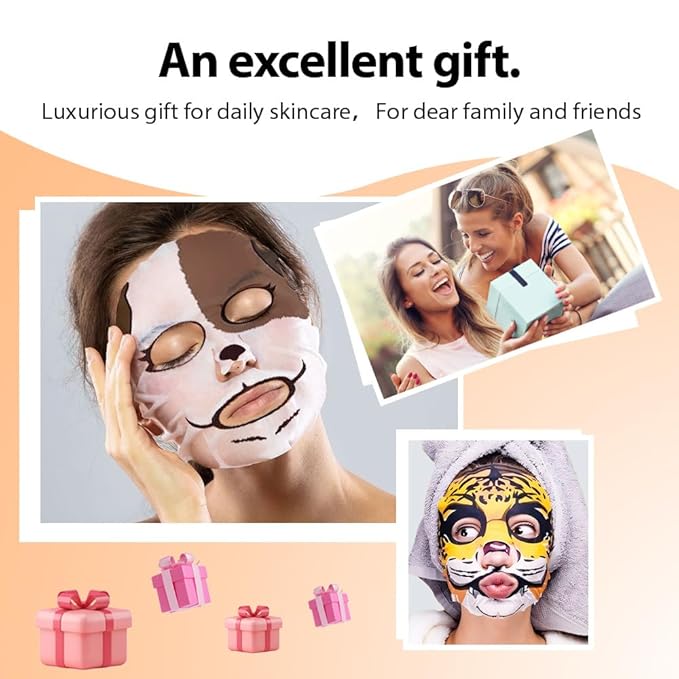Kaely 7 Pack Animal Character Sheet Masks, Face Masks for Kids Teens Skin Care, Korean Soothe Facial Mask for All Skin Types, Girls Night Skincare Spa Party, Birthday Gifts for Women Men, Set01