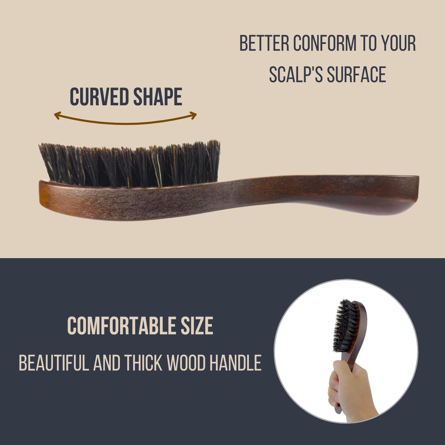 Hair Brush And Comb Set For Men-Boar Bristle Hair Brush,Beard & Wave Brush,Fine Tooth and Wide Tooth Wooden Beard Comb,Facial Grooming Scissors for Eyebrow, Nose Hair, Mustache