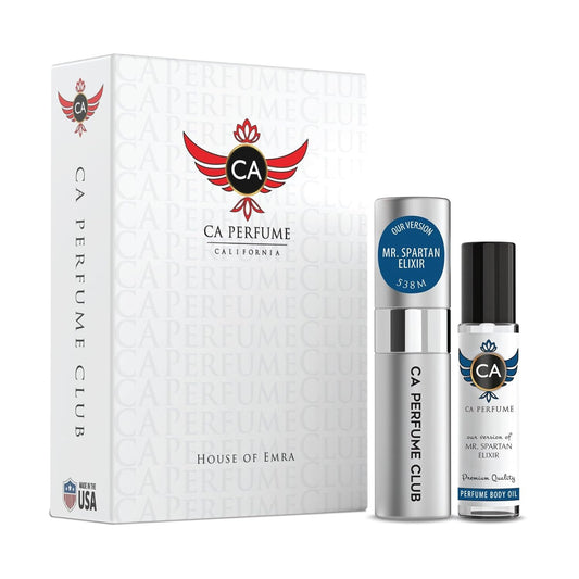 CA Perfume Duo Impression of Mr. Spartan Elixir For Men Perfume Layering Set Mens Cologne Long Lasting Travel Size EDP + Body Oil Roll-On Bottle 0.27 Fl Oz+0.33 Fl Oz