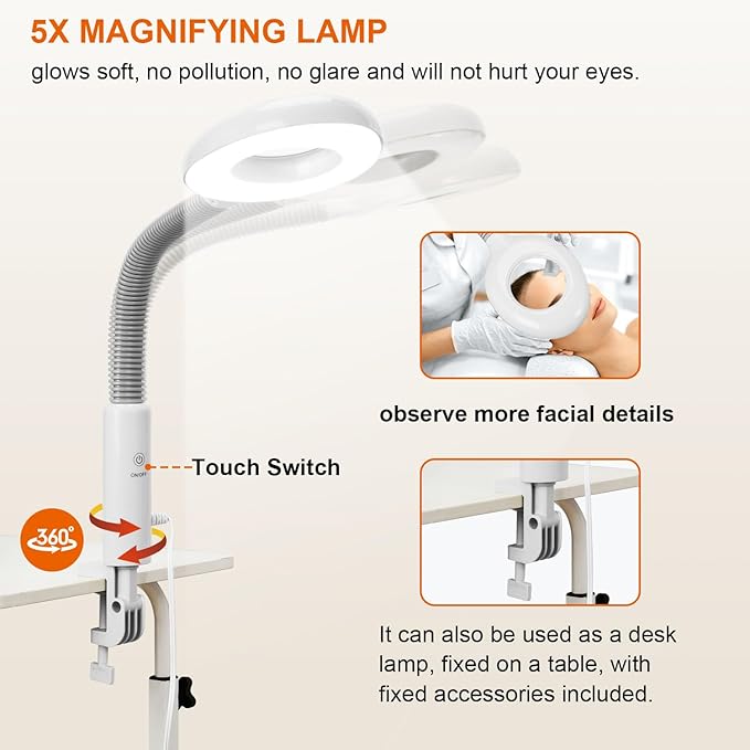 2 in 1 Facial Steamer, Professional Facial Steamers with 5X Magnifying Lamp, Face Steamer for Esthetician, Facial Steamer for Home Beauty Salon SPA