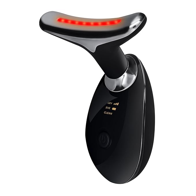 7-Color LED Face Massager With Display & Adjustable Vibration Intensity, Heating 3 in 1 Black Red Light Device, Skin Tightening Facial Massager