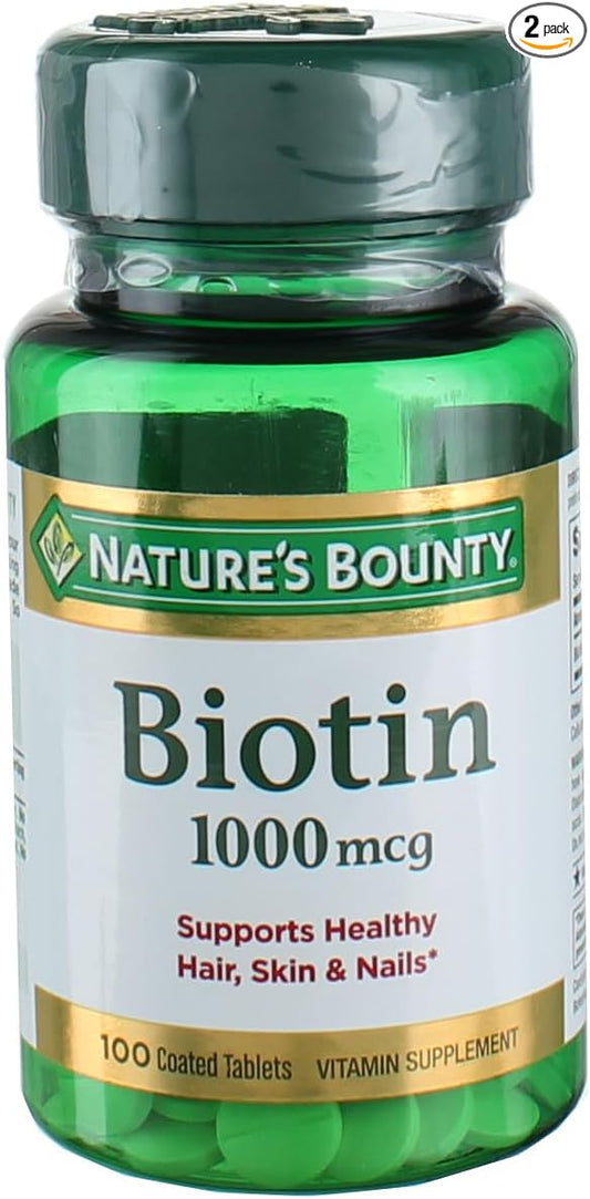 Nature's Bounty Biotin 1000 mcg Vitamin Supplement Tablets 100 ea (Pack of 2)