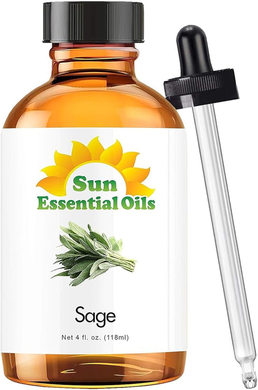 Sun Essential Oils Sage Essential Oil 4oz – 4 Fluid Ounces Sage Aromatherapy Oil