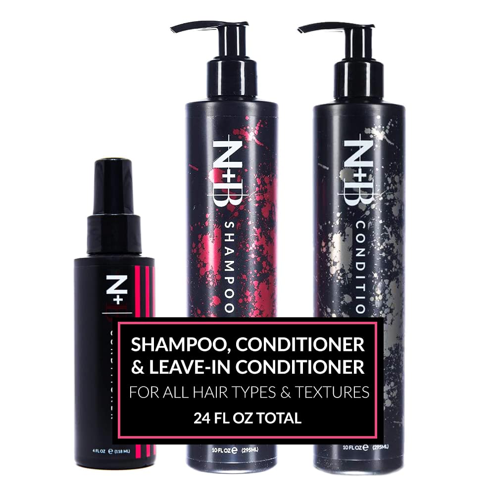 N+B Bundle - Shampoo, Conditioner, and Leave-In Treatment | Sulfate-Free | Paraben-Free | Strengthens and Hydrates | For All Hair Types | USA Made