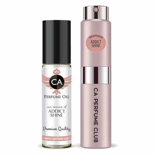 CA Perfume Duo Impression of Addict Shine For Women Perfume Layering Set Long Lasting Travel Size EDP + Body Oil Roll-On Bottle 0.27 Fl Oz+0.33 Fl Oz