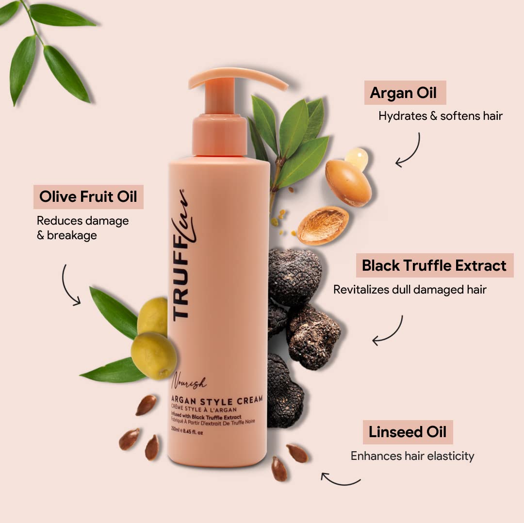 TruffLuv | Nourish Collection Argan Style Cream, Infused with Black Truffle Extract, Hydrating Styling Cream, Conditions and Smooths Hair, Anti-Frizz, Paraben Free, Sulfate Free, 8.45 Fl Oz