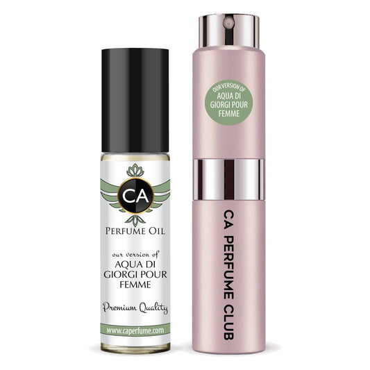 CA Perfume Duo Impression of Aqua Di Giorgi Pour Femme For Women Perfume Layering Set Long Lasting Travel Size EDP + Body Oil Roll-On Bottle 0.27 Fl Oz+0.33 Fl Oz