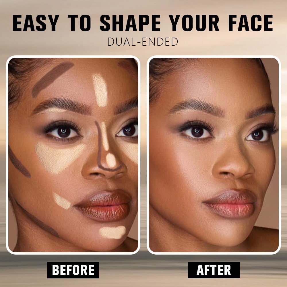 Dual-Ended 2-in-1 Cream Contour & Highlighter Stick Makeup For Face & Body – Waterproof, Long-Lasting, Suitable for All Skin Tones, 04#Nude Brown + Nude