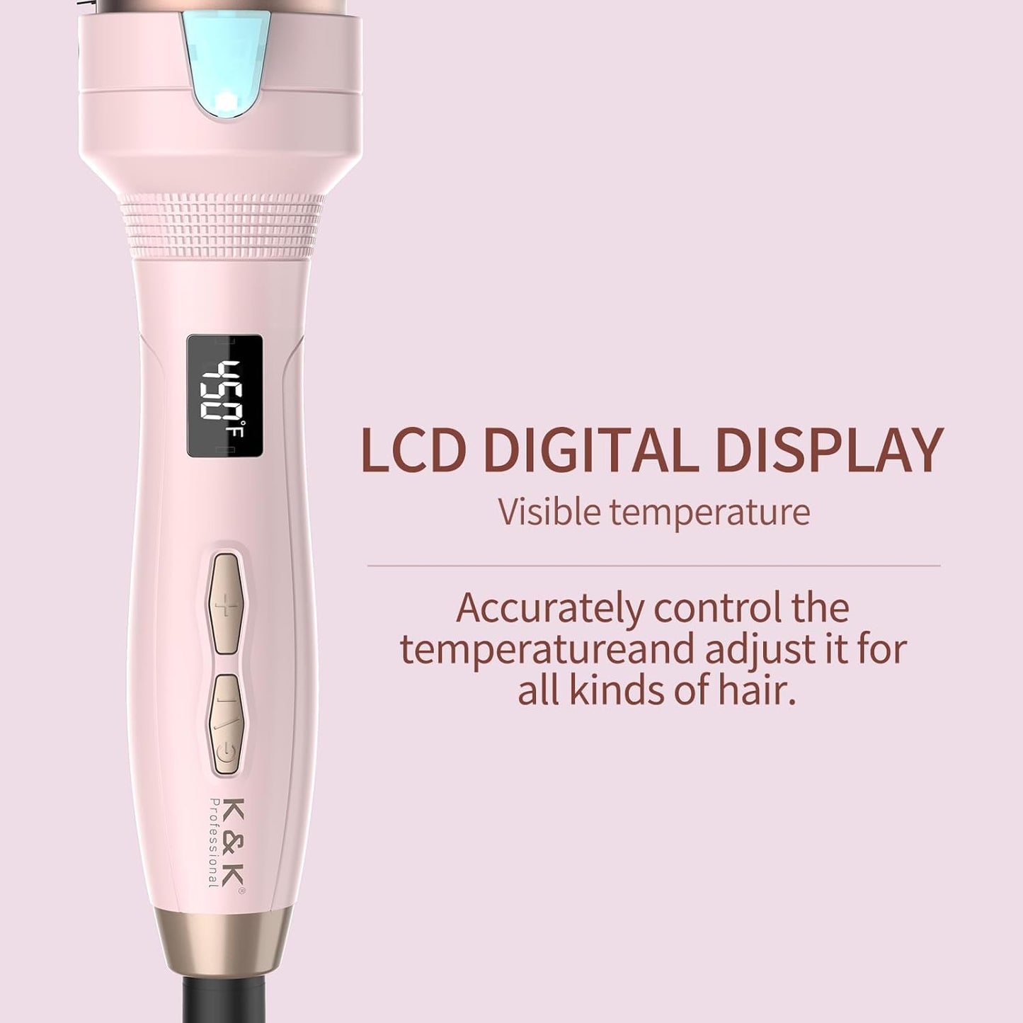 K&K 1 1/2 Inch Ceramic Tourmaline Ionic Heated Round Brush Curling Brush Creates Blowout Look -Creates Root Volume & Loose Curls Volume Curls Dual Voltage Hair Styling Tool (Pink, 1.5 Inch)