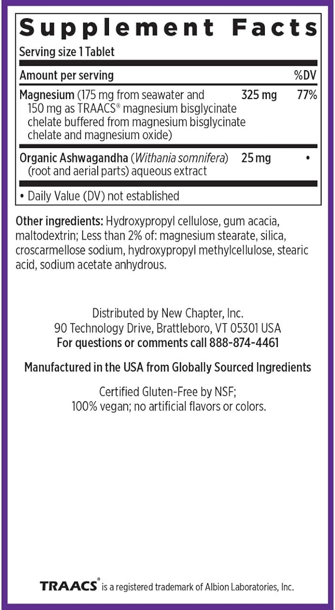 New Chapter Magnesium + Ashwagandha Supplement, 325 mg 2.5x Absorption, 90 ct (3 Month