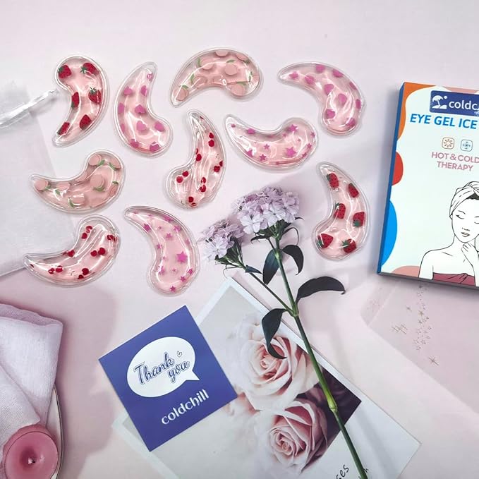 Reusable Gel Eye Ice Pack, Cooling Eye Pad, Hot ＆ Cold Treatment for Eye Strain, Eye Swelling, Eye Redness, Puffy Eyes, Dark Circles, Smooth Fine Lines, and Eye Recover Surgery. (Pink ＆ 10PCS)