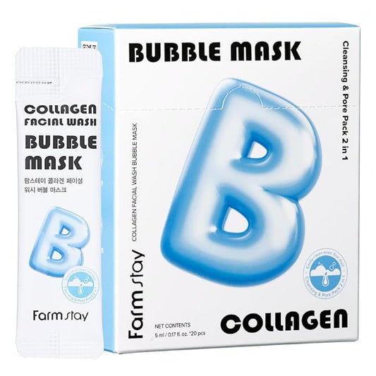 Collagen Facial Wash Bubble Mask, Korean Pore Cleanser for Blackheads, Exfoliator Dead Skin Cells, Deep Cleansing & Hydrating, Non-Irritating & Soothing for Sensitive Skin, For Men & Women, 20 pcs
