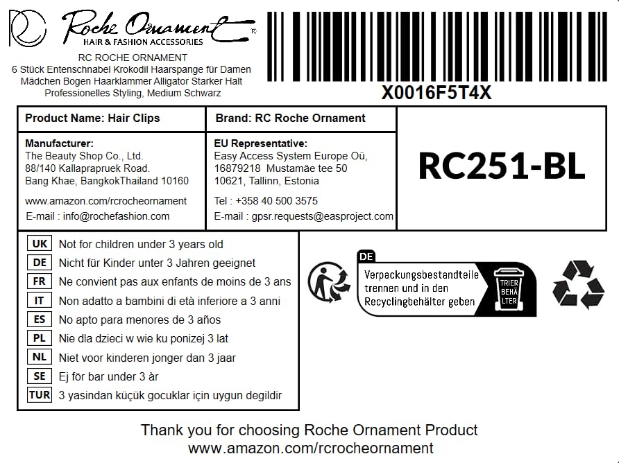RC ROCHE 6 Pcs Duck Bill Alligator Hair Clips for Women Sectioning Flat Claw Long Thick Hair Inner Teeth Curved Styling Jaw Strong Secure Grip Salon, Large Black