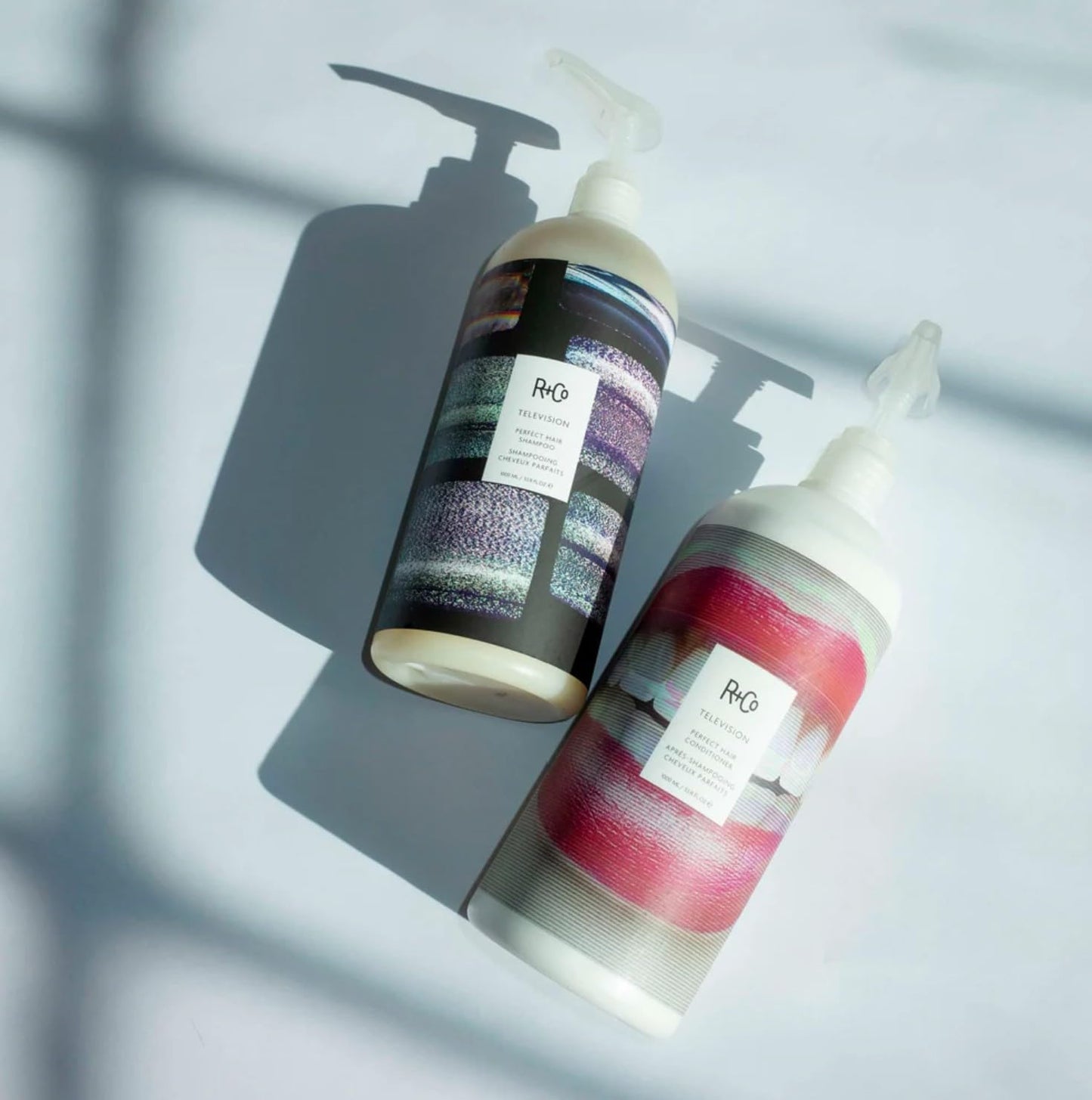 R+Co Television Perfect Hair Shampoo & Conditioner Set + Deluxe Sample (0.5oz) | Smooths, Adds Shine & Volume | Vegan + Cruelty-Free | 33.8oz (Pack of 2)