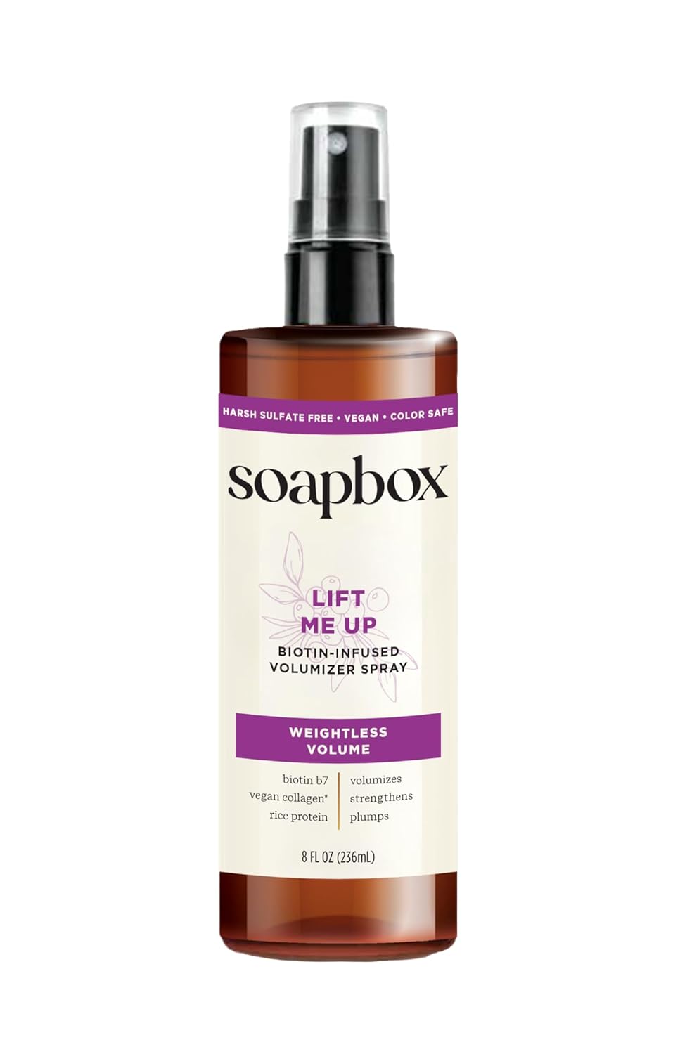 Soapbox Lift Me Up Volumizing Hair Treatment, Lightweight Volumizing Hairspray with Biotin, Natural Volume Spray for Hair, Harsh Sulfate Free, Silicone Free, Color Safe, and Vegan Products, 8 Ounces