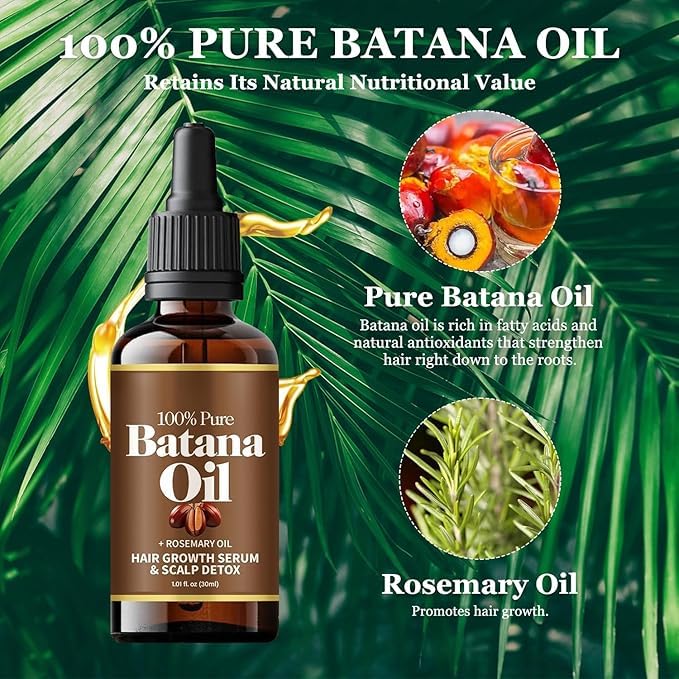 Batana Oil With Rosemary for Hair Growth, 100% Organic From Honduras, Nourishes All Hair Types, 30ml / 1 Fl Oz (2pcs)