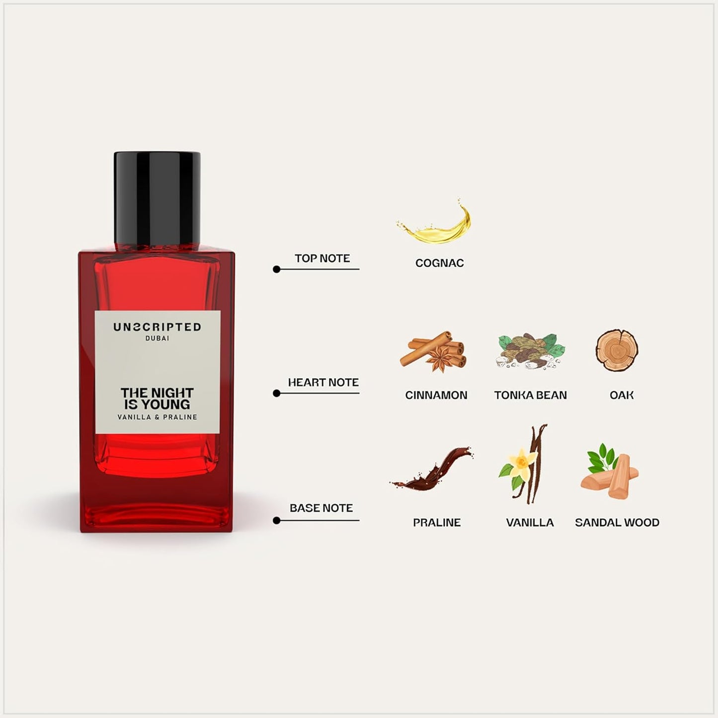 Unscripted. The Night Is Young - Bold, Long-Lasting Perfume For Men And Women - Spicy-Sweet Women Perfume with Notes of Cognac and Vanilla - 3.4 oz