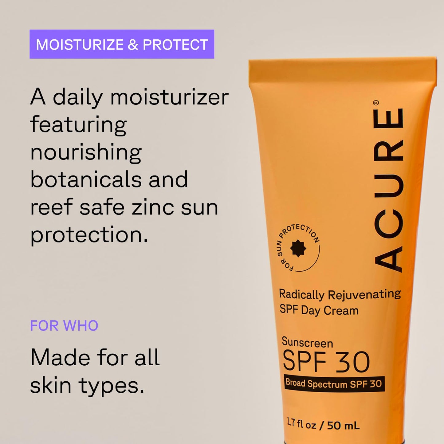 Acure Radically Rejuvenating SPF 30 Day Cream - Face Moisturizer with SPF 30 & Vitamin C, Anti Aging Sunscreen, Hydrating Face Cream, Daily Facial Care for Women & Men with Turmeric, Vegan - 1.7 fl oz