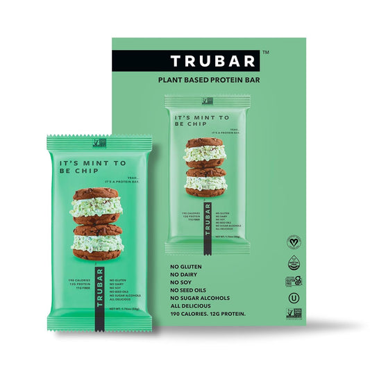 TRUBAR Vegan Protein Bars - Soy Free, Dairy Free, Gluten Free Protein Bars - No Sugar Alcohols - Non-GMO - 12g of Protein - It's Mint To Be Chip - 12 Count