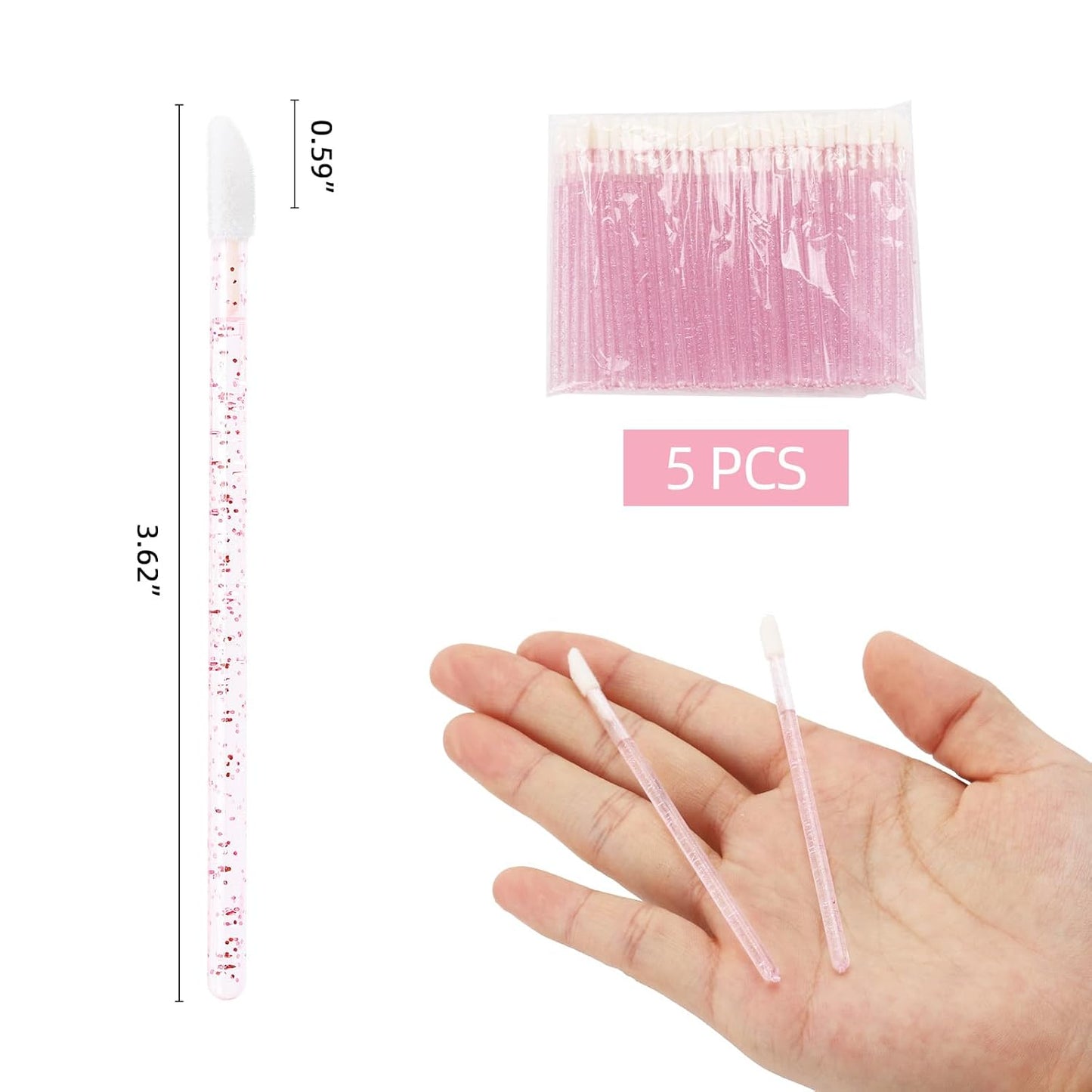 Tbestmax 500 Lip Applicators Disposable Lip Brushes Crystal Lipstick Lip Gloss Wands, Pink