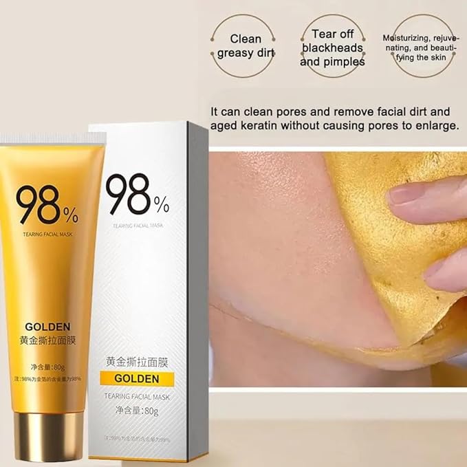Gold Foil Peel-Off Mask, 98% Gold Peel Off Mask, Gold Facial Mask Anti-Aging, Deep Cleansing, Reduces Fine Lines＆ Wrinkles Great for All Skin