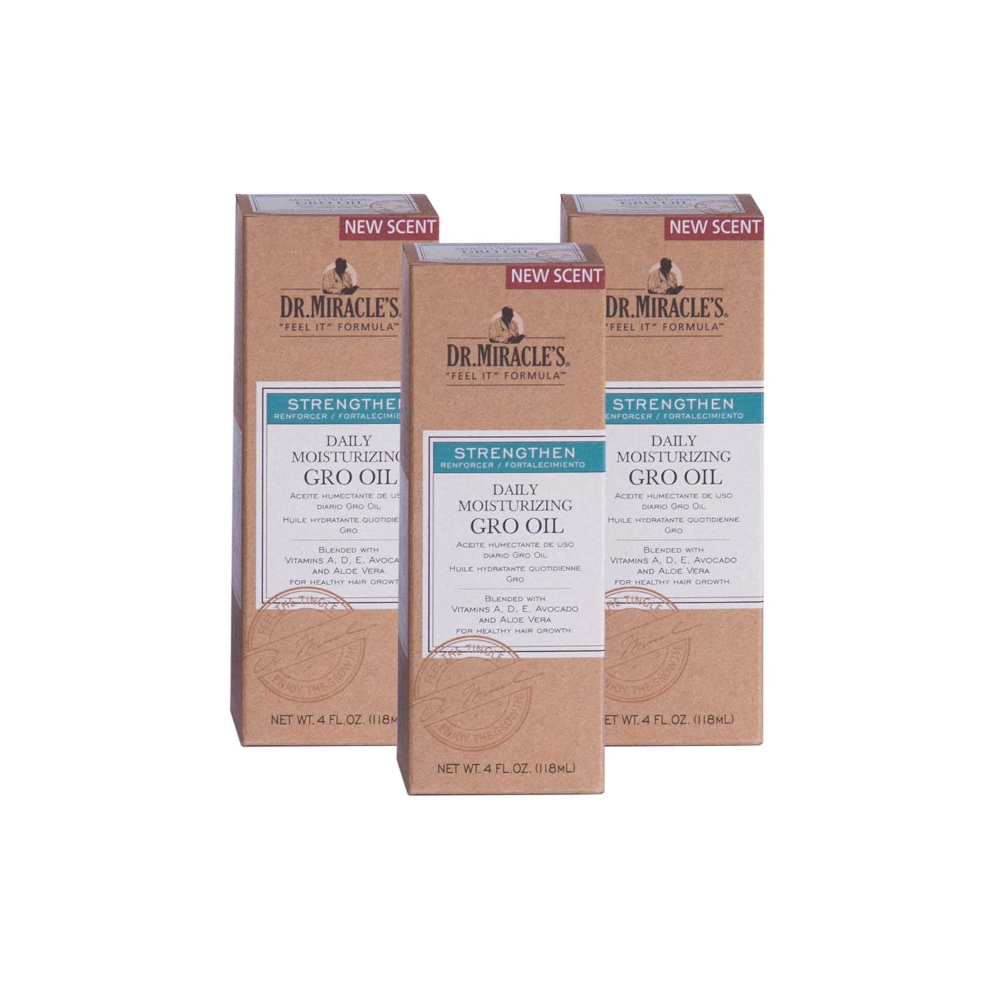 Dr, Miracle's Daily Moisturizing Gro Oil blended with Vitamins A,D,E, Avocado and Aloe Vera – Hair Growth & Scalp Treatment, Strengthens & Repairs, 4 Oz, Pack of 3