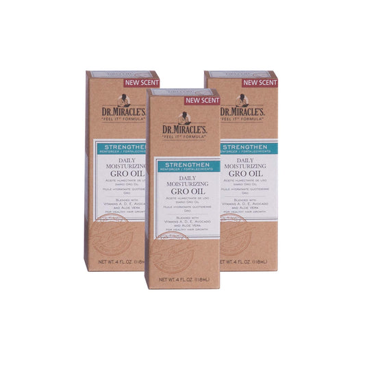 Dr, Miracle's Daily Moisturizing Gro Oil blended with Vitamins A,D,E, Avocado and Aloe Vera – Hair Growth & Scalp Treatment, Strengthens & Repairs, 4 Oz, Pack of 3