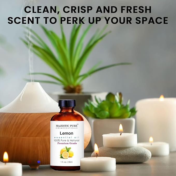 Majestic Pure Lemon Essential Oil | 100% Pure and Natural Lemon Oil | Premium Grade Essential Oils for Hair Care, Home Diffusers, Skin, Aromatherapy, Massage and Humidifiers | 1 Fl Oz