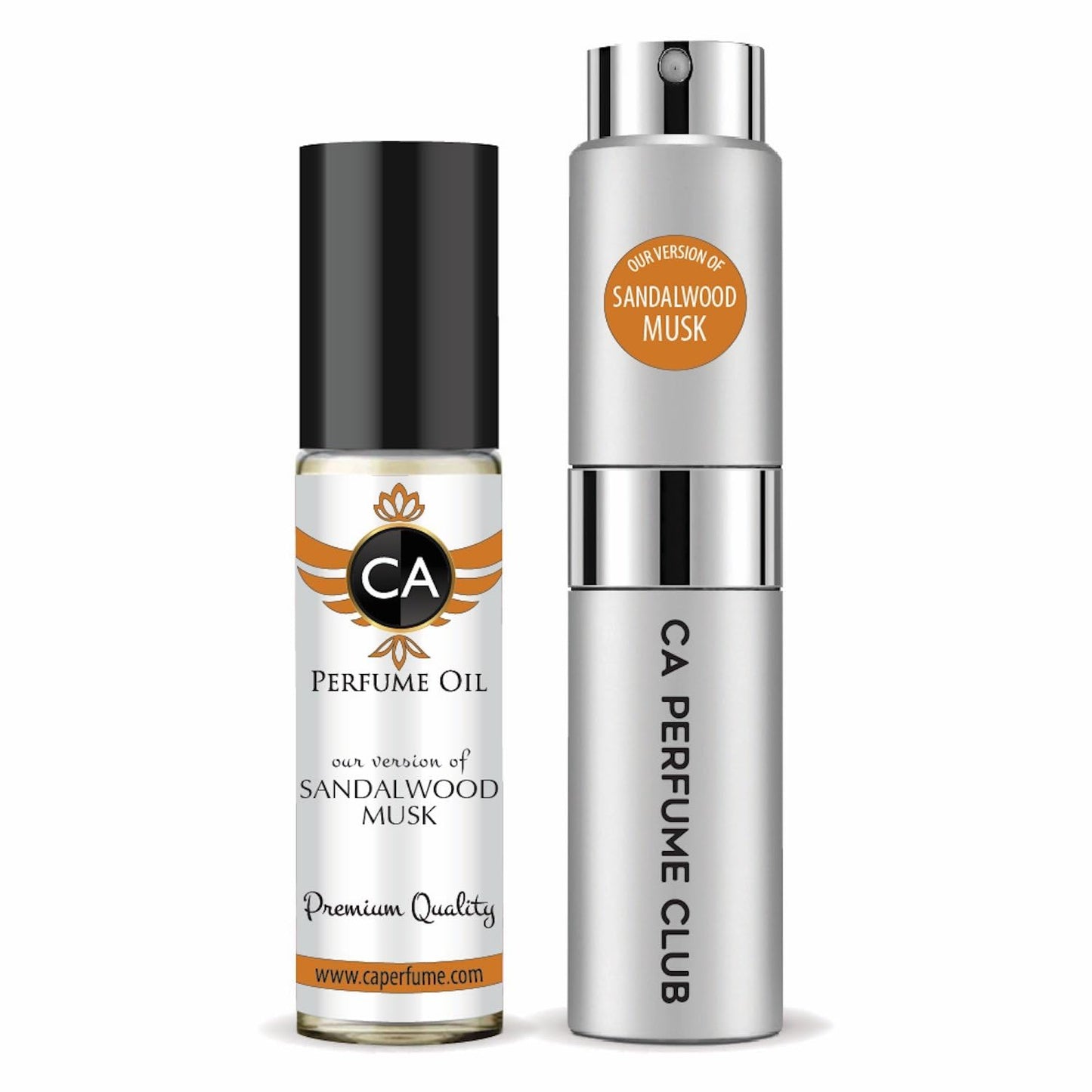 CA Perfume Duo Impression of Sandalwood Musk For Women And Men Perfume Layering Set Long Lasting Travel Size EDP + Body Oil Roll-On Bottle 0.27 Fl Oz+0.33 Fl Oz