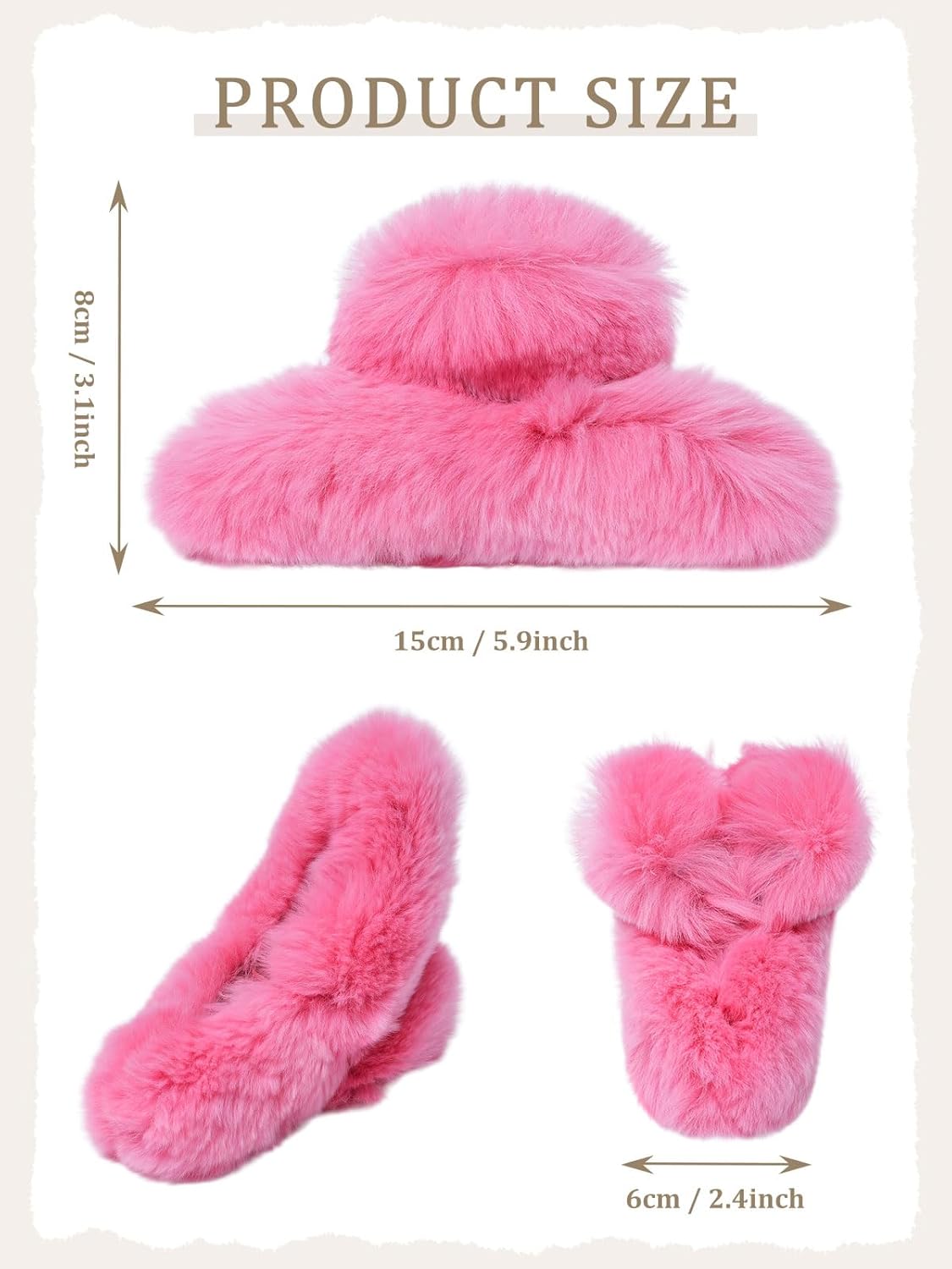 ACECHA 2 Pack Large Fluffy Fuzzy Hair Claw Clips for Women, 5.9" Winter Fur Furry Hairclips, Soft Plush Aesthetic Hair Accessories for Christmas Halloween New Year Party (Green & Hot pink)